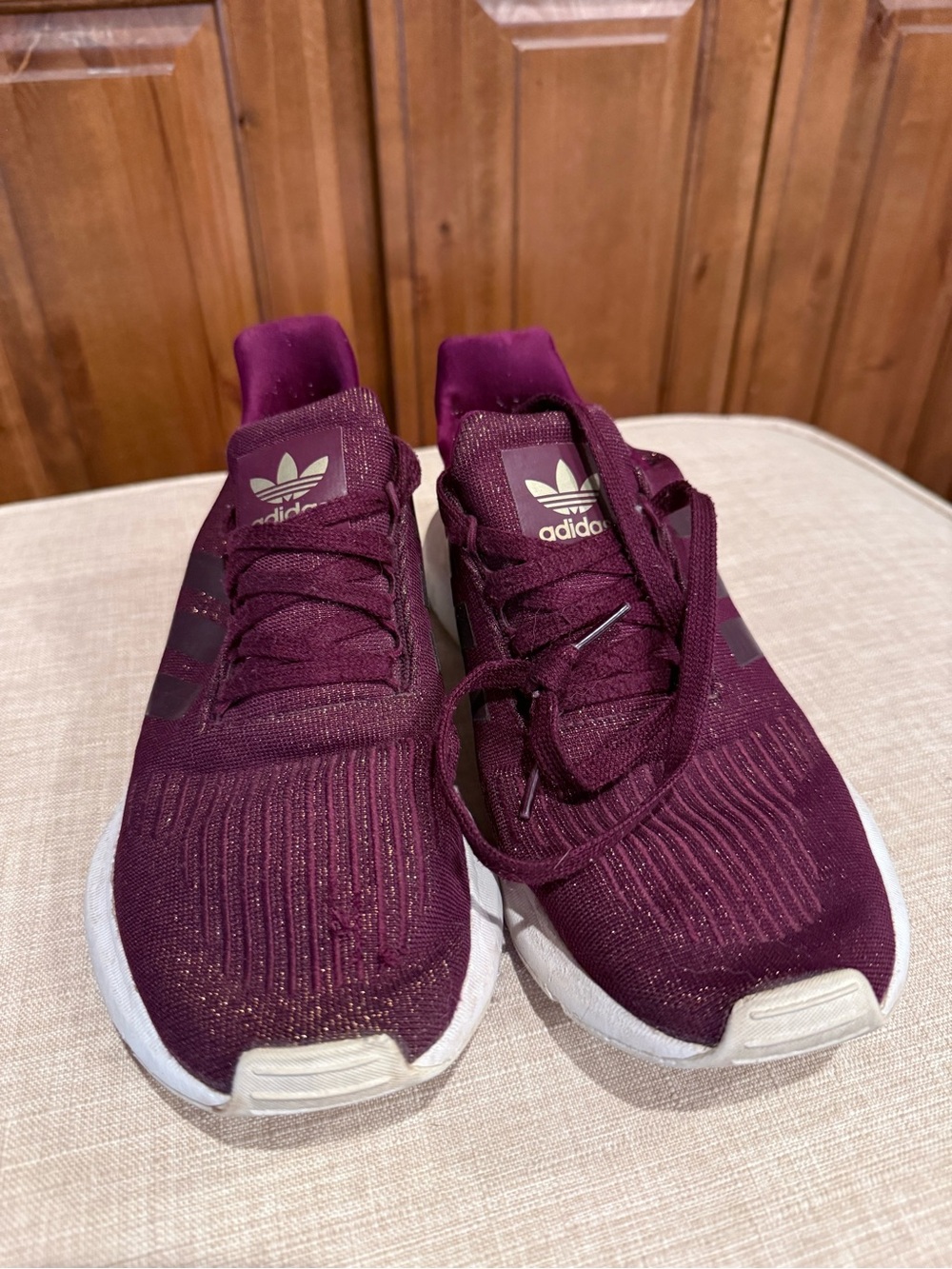 adidas Women's Maroon Knit Lace-Up Sneakers